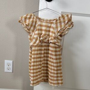 Zara Girls Toddler 3-4 Years 3T Checkered Gingham Dress - Tan White Yellow
